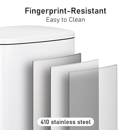 Arlopu 13.2+1.3 Gallon Step Trash Can, Stainless Steel Garbage Bin, Soft-Close Rubbish Bin with Removable Plastic Inner Bucket, Fingerprint-Proof, Lid Dustbin, for Kitchen Home (White)