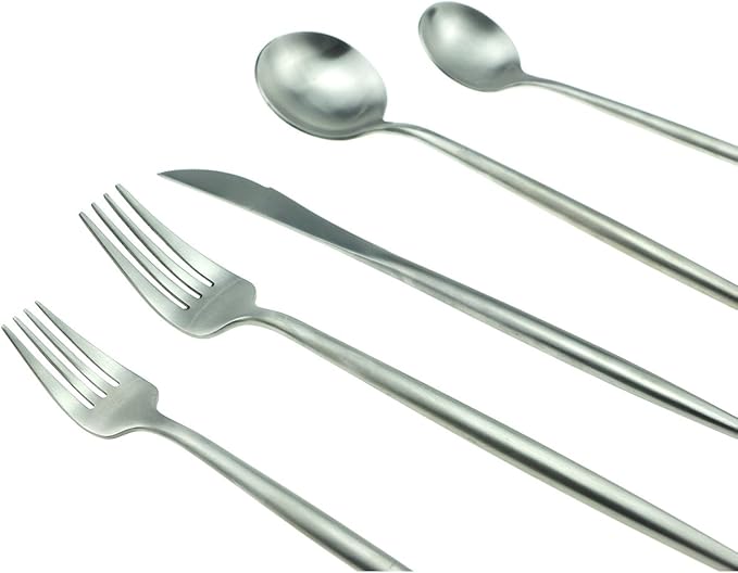 JASHII 18/10 Stainless Steel 5-Piece Matte Silver Flatware Set,Dinner Knife Fork Salad Fork Dessert Spoon, Service for 1, Luxury Silverware Cutlery Utensil Sets