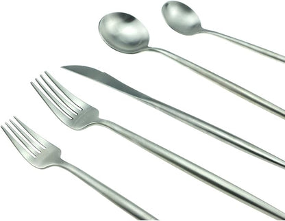 JASHII 18/10 Stainless Steel 5-Piece Matte Silver Flatware Set,Dinner Knife Fork Salad Fork Dessert Spoon, Service for 1, Luxury Silverware Cutlery Utensil Sets