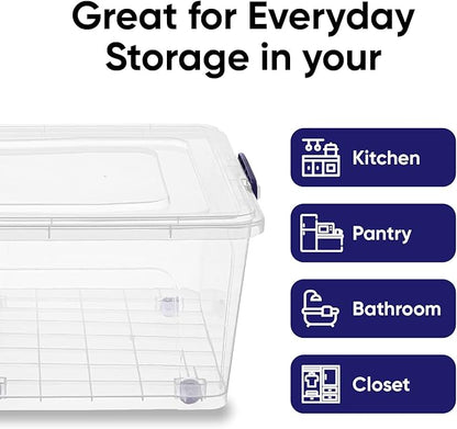 Superio Storage Bins with Lids, Clear Plastic Containers for Organizing, Stackable Totes, BPA Free, Odor Free, Organizer Boxes for Home, and Dorm (2 Pack, 60 Quart)