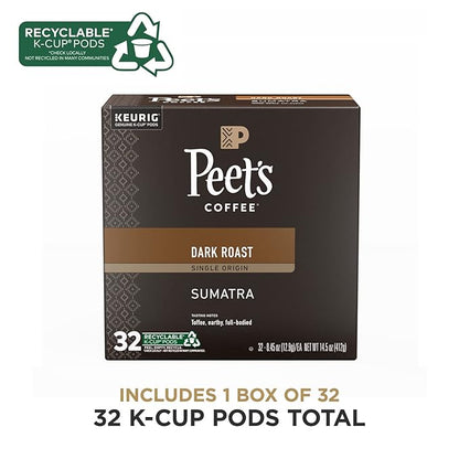 Peet's Coffee, Dark Roast Single Serve Coffee Pods - Single Origin Sumatra 32 Count (1 Box of 32 Pods)