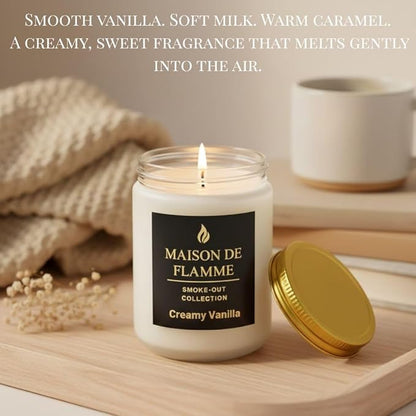 Creamy Vanilla Odor-Eliminating Scented Candle, 200g/7oz White Jar – Long-Lasting Soy Wax Blend Candle for Smoke, Kitchen & Home Odors