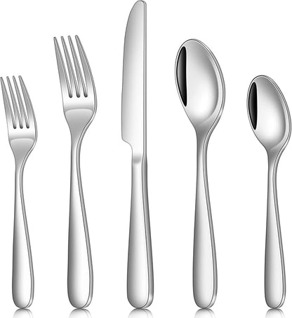 Silverware Set, Ollex 60 Pieces Heavy Duty Stainless Steel Flatware Cutlery Set for 12, Mirror Polished Tableware Eating Utensils Set Include Knife Spoon Fork Set for Kitchen, Dishwasher Safe