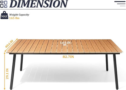 83" Patio Outdoor Dining Table for 6-8, Weather-Resistant Wood-Grain Top