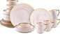 20 Piece Plates and Bowls Sets, Fine China Artisan Marbled Dinner Set for 4, Dishwahser Safe, Scratch Resistant, Pink with Gold Line