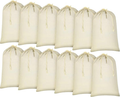 12 Pieces 28" x 36" Canvas Laundry Bags Bulk Large Cotton Laundry with Drawstring Heavy Duty Hamper Liner Washable Dirty Clothes Santa Bag for Travel Household