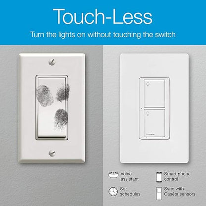 Lutron Caseta Original Smart Light Switch (Lutron Smart Hub Required), for Home, LED Lights, and Fans, 6 Amp, Single-Pole/3-Way, Neutral Required, PD-6ANS-WH 3 Pack, White