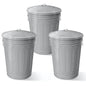 Plexon Round Trash Can 13 Gallon, Vintage Metal Outdoor Trash Can with Lid, Retro Farmhouse Garbage Container, Old School Modern Ash Bucket, Gray 3 Pack