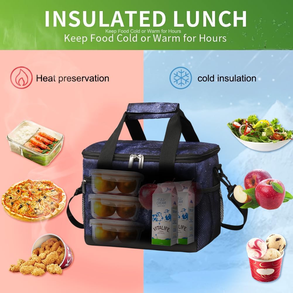 iknoe Large Foldable Cooler Bag, 8.5L Insulated Lunch Bag, Leakproof Lunch Cooler Tote with Multi-Bag Design Suitable for Beach, Picnic and Office Use, Galaxy 15-Can