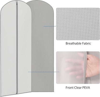 Zilink 3 Pack 65" Long Clear Dress Bags for Gowns, Coats, Jackets - Gray, Breathable, Zipper Closure