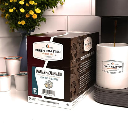 Fresh Roasted Coffee, Hawaiian Macadamia Nut, Flavored Coffee Pods, K-Cup Compatible, 24 Count