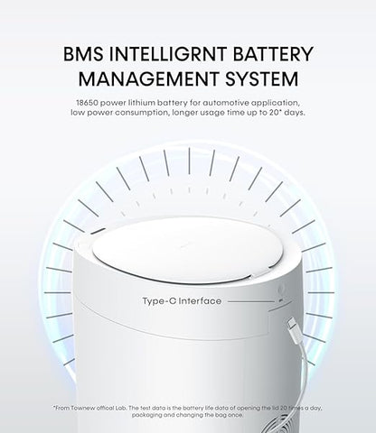 TOWNEW T AIR ONE Smart Trash Can, 2.6 Gallon Automatic Garbage Can with Self-Sealing and Self-Changing, Motion Sense Activated Rechargeable Trashcan for Living Room Bedroom Workshop Kitchen, White