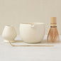 Matcha Whisk Set, Ceramic Matcha Bowl & Whisk Holder, Bamboo Accessory, Modern Design (Matte Crème, Pouring Spout)