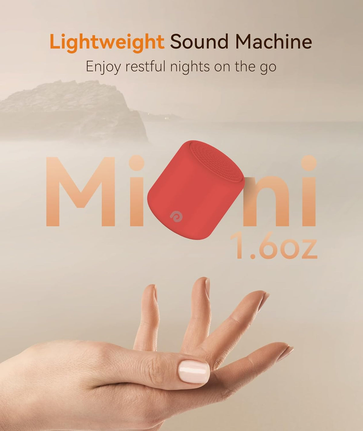 Dreamegg Travel White Noise Machine - Portable for Baby Adults, 16 Nature Sounds, Timer, Sleeping Gift, Red