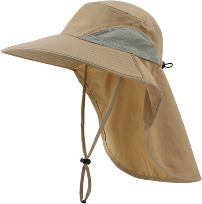 Home Prefer Outdoor UPF50+ Sun Hat Wide Brim Mesh Fishing Hat with Neck Flap