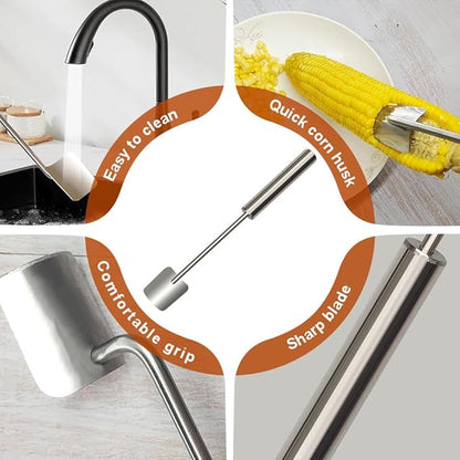 Easy Clean Corn Cob Peeler, 2024 New Corn Peeler for Corn On The Cob Corn Cob Stripper Corn on the Cob Remover, Stainless Steel Corn Stripping Tool for Home Kitchen, Restaurant Chef (1)