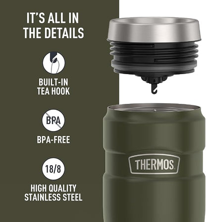 THERMOS Stainless King Vacuum-Insulated Travel Tumbler, 16 Ounce, Army Green