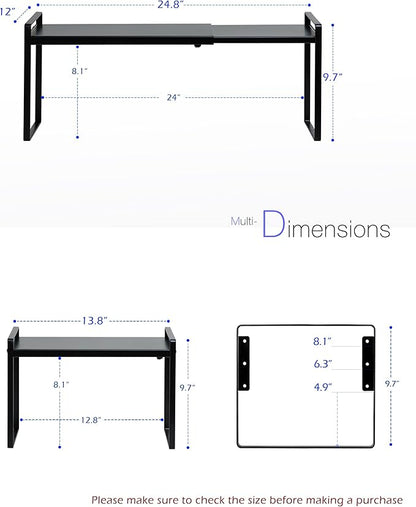 Nxconsu Cabinet Shelf Expandable Height Adjustable Shelf Organizer Riser for Kitchen Cabinet Pantry Cupboard Under Sink Countertop Organization Storage Space Saver Stackable Heavy Duty Metal Black XXL