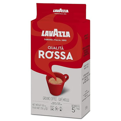 Lavazza Qualità Rossa Ground Coffee, Medium Roast, Arabica and Robusta Blend, 8.8 oz Brick (Pack of 20)