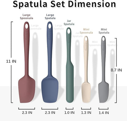 Coukre Silicone Spatula Set of 5,High Temperature Resistant, Food Grade Silicone, Dishwasher Safe, for Baking, Cooking (Pure Colorful A)