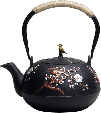 Cast Iron Teapot SECHUDO Teapot for Stovetop Safe Coated with Enameled Interior,Japanese Beautiful Tea Kettle with Stainless Steel Infuser for Loose Tea (40.6oz/1200ml)