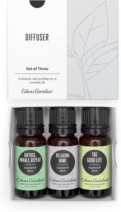 Edens Garden Essential Oils Diffuser 3 Set – 100% Pure Therapeutic Grade Aromatherapy Blends - for Natural Relaxation, Energy & Sleep – No Fragrance Oil & Undiluted for Home & Office, 10 ml/ 3 Pack