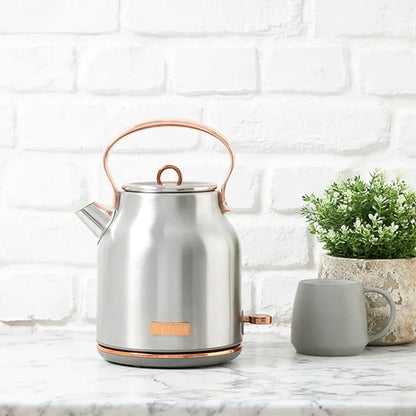 Haden Heritage 1.7 Liter Stainless Steel Electric Kettle, Hot Water Kettle with 360-Degree Base and Auto Shutoff, Steel & Copper
