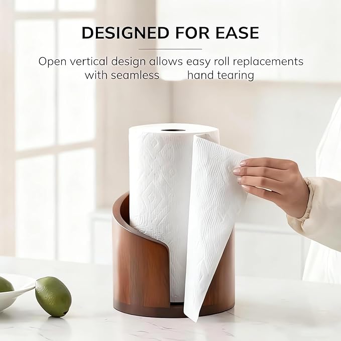 Mountain Paper Towel Holder, 2026 New Wooden Mango Wood Stand with Iron Base, One-Handed Operation, Fits Jumbo Rolls, Modern Countertop Towel Holder for Kitchen & Bathroom (White)