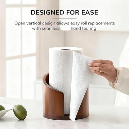Mountain Paper Towel Holder, 2026 New Wooden Mango Wood Stand with Iron Base, One-Handed Operation, Fits Jumbo Rolls, Modern Countertop Towel Holder for Kitchen & Bathroom (White)