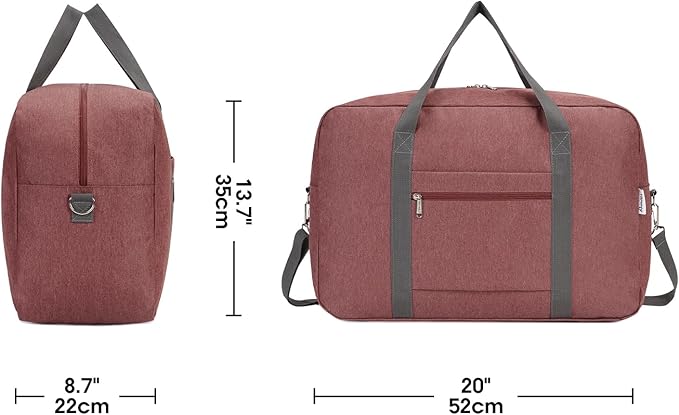 For United Airlines Foldable Carry on Bag 22x14x9 Travel Duffel Bag Packable luggage Duffle for Women and Men 40L (Jujube Red)