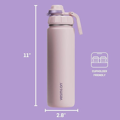 Vesmoon Vessence 24 Oz Stainless Steel Tea Infuser Bottle for Loose Leaf Tea, Water, Herbs, Fruits - Triple Layered Insulated, Leak Proof Bottle with Lid and Clip Handle - 24 Hours Hot/Cold