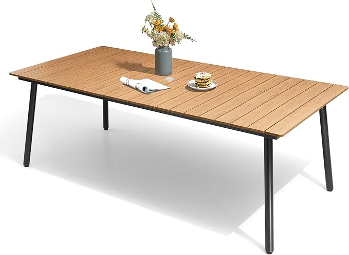 83" Patio Outdoor Dining Table for 6-8, Weather-Resistant Wood-Grain Top