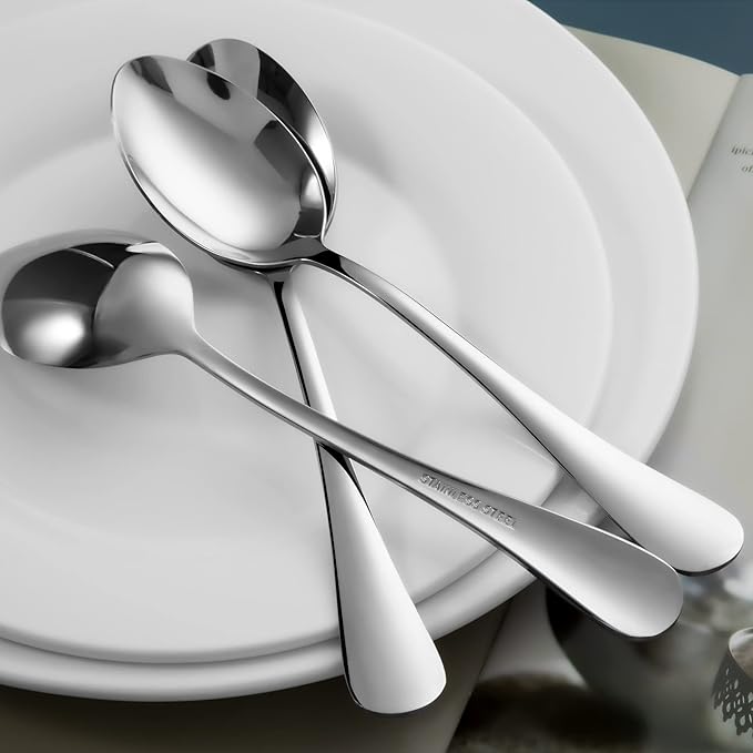 SANTUO Stainless Steel Dinner Spoons Set,12 Piece 7.3" Silverware,Table Soup Spoons Set,Mirror Finish & Dishwasher Safe