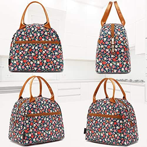 FlowFly Insulated Lunch Cooler Bag - Tote Bag Organizer for Women/Men, Floral#Red