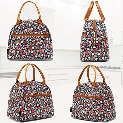 FlowFly Insulated Lunch Cooler Bag - Tote Bag Organizer for Women/Men, Floral#Red