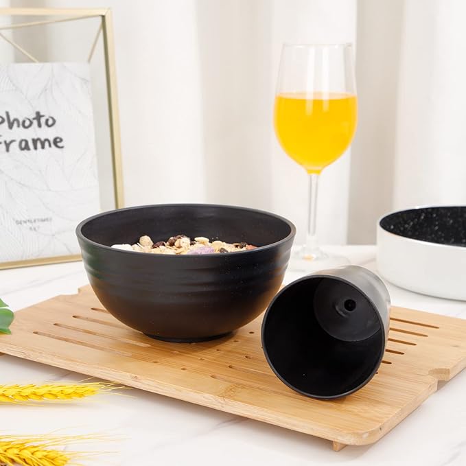Supernal Wheat Straw Dinnerware Sets,Plates and Bowls Set, Dish Sets for 8, Unbreakable Plate for 8 Dishwasher Safe,Reusable Dinnerware Black-16pcs Plates, 8pcs Bowls, 8pcs Cups.
