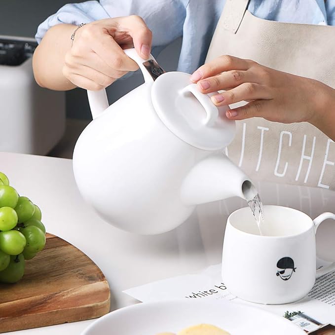 Sweejar 40oz Tea pot with Removable Stainless Steel Infuser,Dishwasher Safe Tea Pots for Loose Tea,Tea Pots with Infuser for Chrismas Women Gift (White)