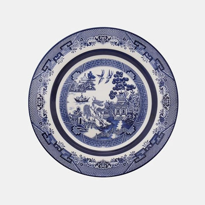 Oxford Flamingo-Blue Willow Porcelain 20 Piece Dinnerware Set Service for 4