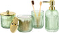 Bathroom Accessories Set,4 Pcs Green Glass Bathroom Accessories Set with Toothbrush Holder,Lotion Soap Dispenser,2 Qtip Holder Dispensers - Countertop Organizer for Modern Bathroom Decor - Green