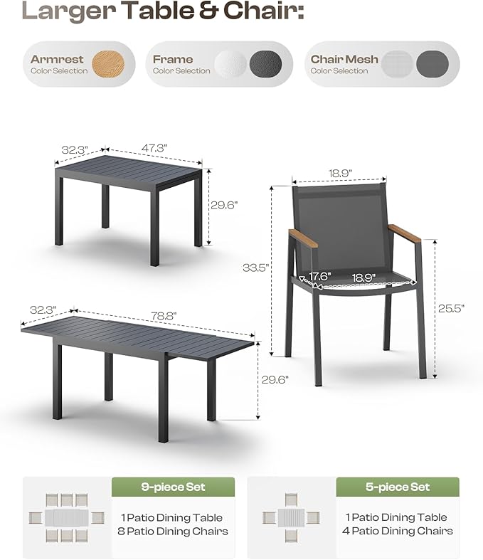 Expandable Outdoor Patio Dining Table Set