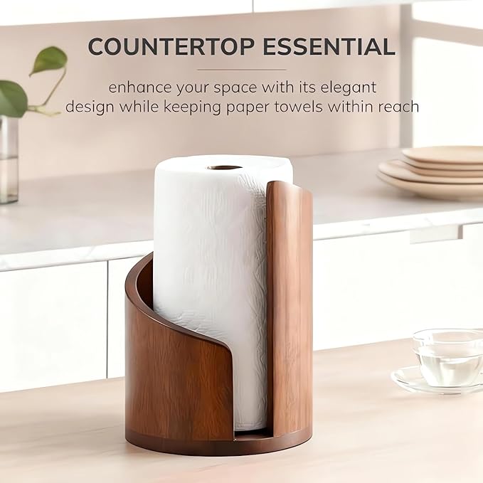 Mountain Paper Towel Holder, 2026 New Wooden Mango Wood Stand with Iron Base, One-Handed Operation, Fits Jumbo Rolls, Modern Countertop Towel Holder for Kitchen & Bathroom (White)