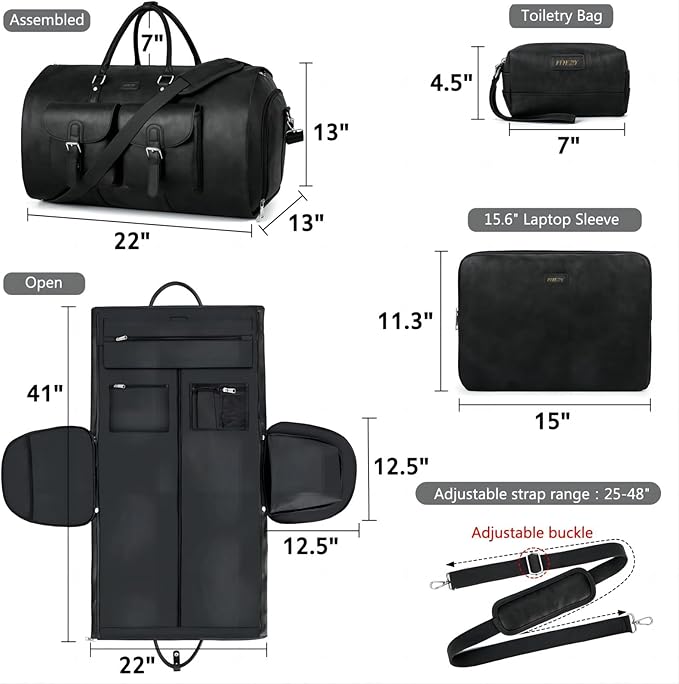 Garment Bag for Travel, Convertible Carry on Garment Duffel Bag for Men 3Pcs Weekender Bag 2 in 1 Hanging Suitcase Suit Bag