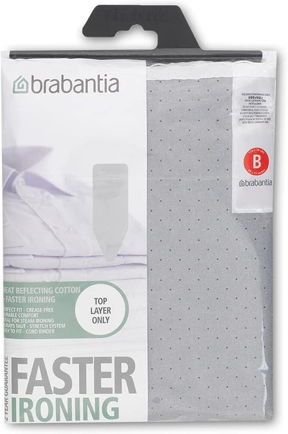 Brabantia Size B (49 x 15 inches) Replacement Ironing Board Cover with Durable Foam Layer (Metallized) Easy-Fit, 100% Cotton