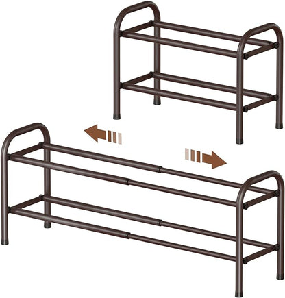 Gonfoam 2-Tier Expandable Shoe Rack,Adjustable Shoe Shelf Storage Organizer Heavy Duty Metal Free Standing Shoe Rack for Entryway Closet Doorway (Bronze)