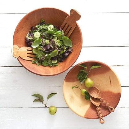 Dining & Entertaining, Wood Bowl, Serve Salad or Pasta, Countertop Fruit Bowl, Family Dinner, Party, Holidays, Thaksgiving, Handcarved, Rustic, Mahogany, Varies Beige to Brown, Large 14" Wide