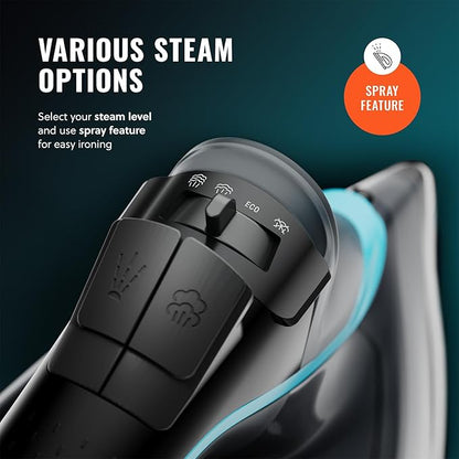 Pursteam SteamBurst+ 1750W Steam Iron, Ceramic Soleplate, Adjustable Steam, Burst of Steam, Self-Clean, Anti-Calc, Anti-Drip, Powerful & Long-Lasting Steam for All Fabrics
