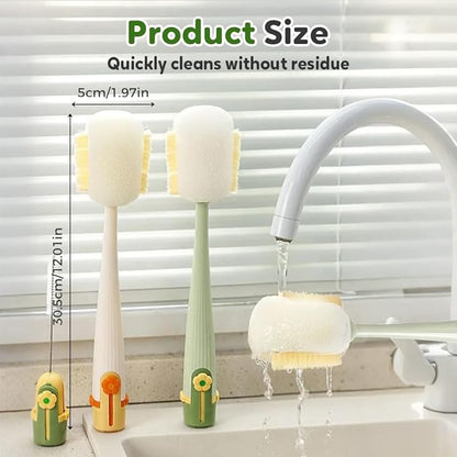 5-in-1 Bottle Cleaning Brush Set, Multifunctional Household Cleaning Kit with Long Flexible Scrubber,for Narrow Mugs, Stainless Steel Cups, Baby Bottles and Tumbler (Green, 2 pcs)