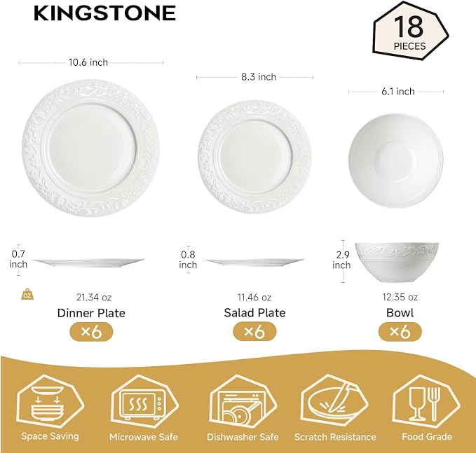 18Pcs Vintage Relief White Bone China Set, Service