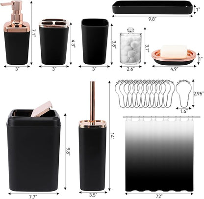 Bathroom Accessory Set – Bathroom Sets with Shower Curtain, Black Ombre Waterproof Shower Curtain with Stainless Steel Hooks, Bathroom Accessories Set with Shower Curtain Set for Home Decor