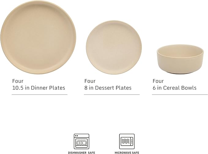 Gibson Elite Pasco 12 Piece Plates and Bowls Reactive Glaze Dishes Stoneware